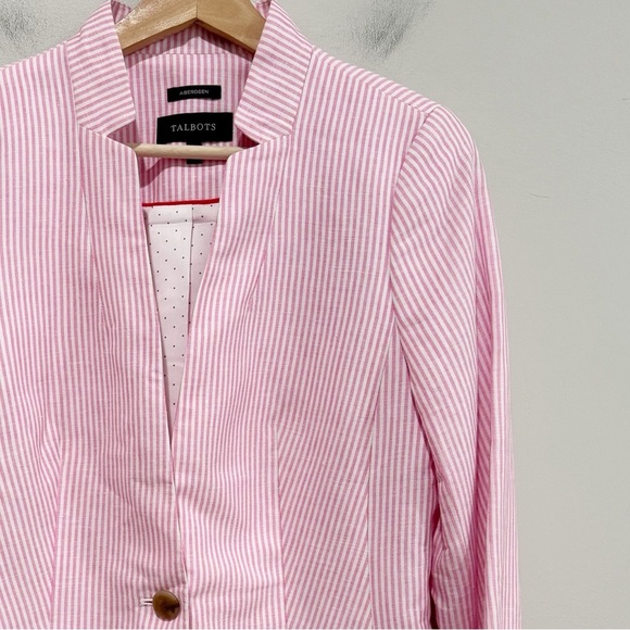 TALBOTS Aberdeen Stripe Lightweight Blazer Linen Cotton Coastal Preppy Size 6 - Picture 4 of 13